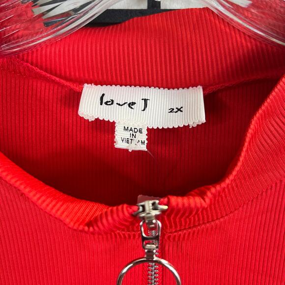 Love J Short Sleeve Quarter Zip Red Rib Knit Top 2X NWT - Picture 4 of 5